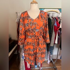 Tiger print dress with belt by Kim Hassold, Size Small